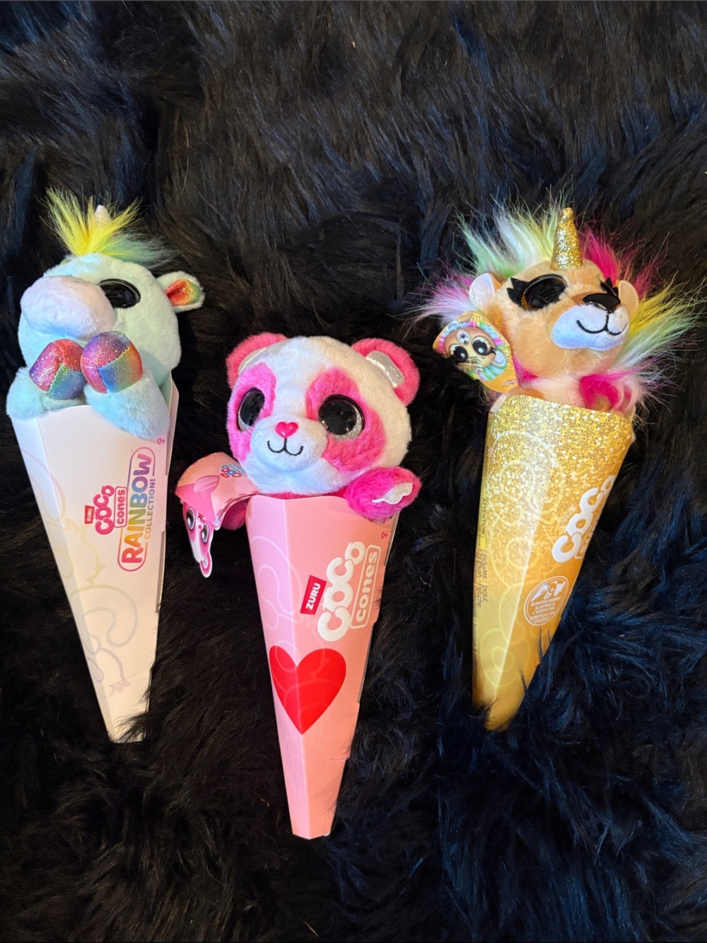 ZIRU Coco Cones Plush Trio VIVI Unicorn, Mego Lion, Emma Panda